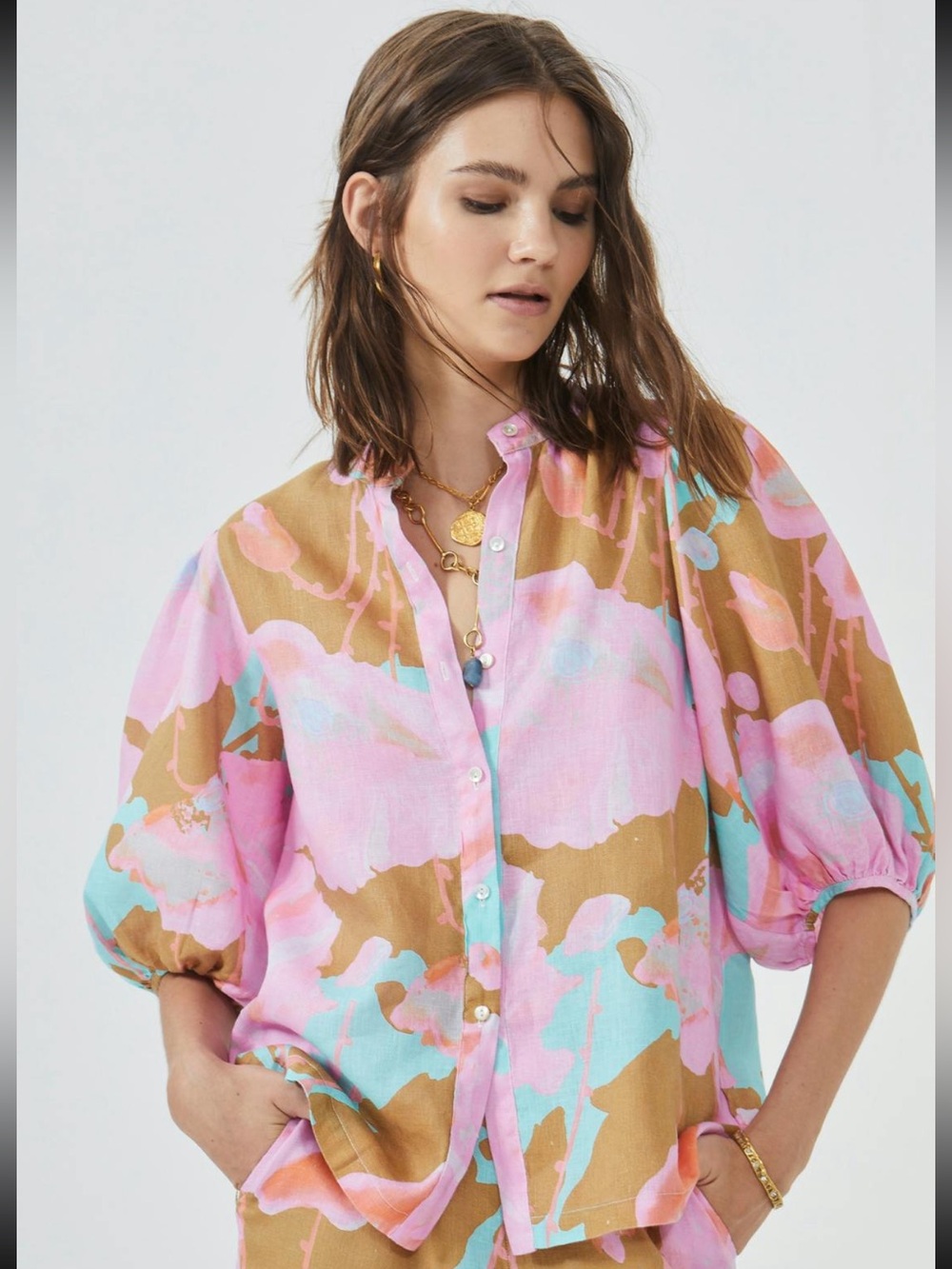 Lanhtropy bubble linen shirt in aquarela - Picture 6 of 9